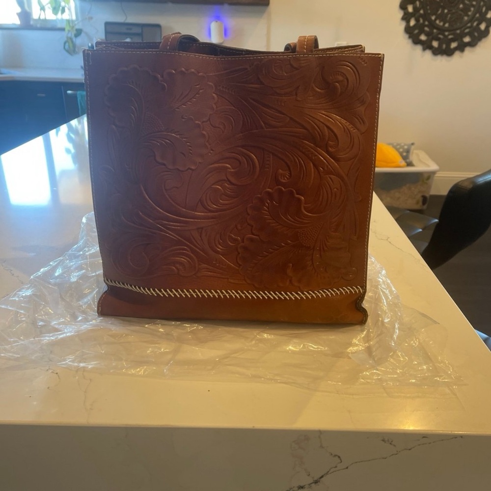 Patrica Nash Embossed Brown Leather Tote Bag